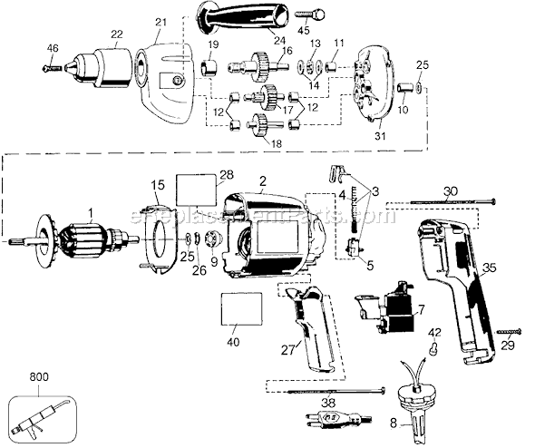 Page A Diagram and Parts List for TV380 Type 1 Black and Decker Electric Drill
